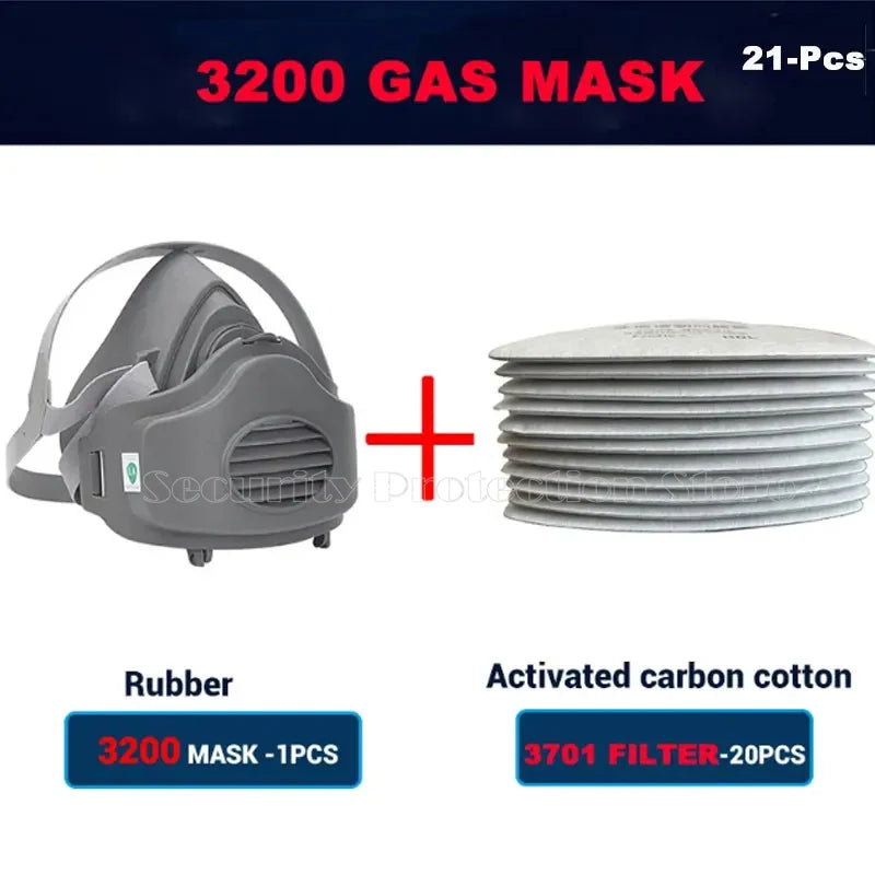 Mascarilla antipolvo de media cara 21 en 1, respirador a prueba de polvo, máscara de goma de seguridad para el trabajo, filtro de algodón para casa DIY, constructor de carpintero limpio Pol