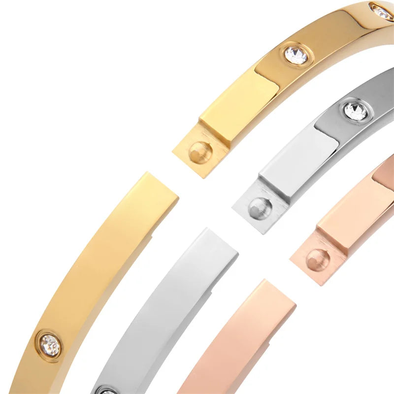 Pulseras de acero inoxidable en la mano, brazaletes de 6mm y 4mm para mujer, joyerÃa para mujer, regalos de diseñador de titanio con diamantes de imitación a la moda para mujer