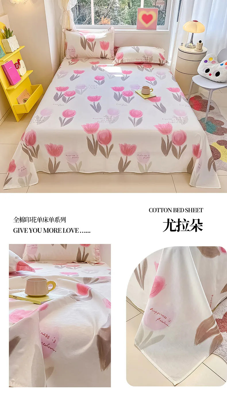 Sábana de algodón 100% con estampado de flores, sábanas dobles para niñas y niños, ropa de cama individual Queen King Size, 1 Uds.