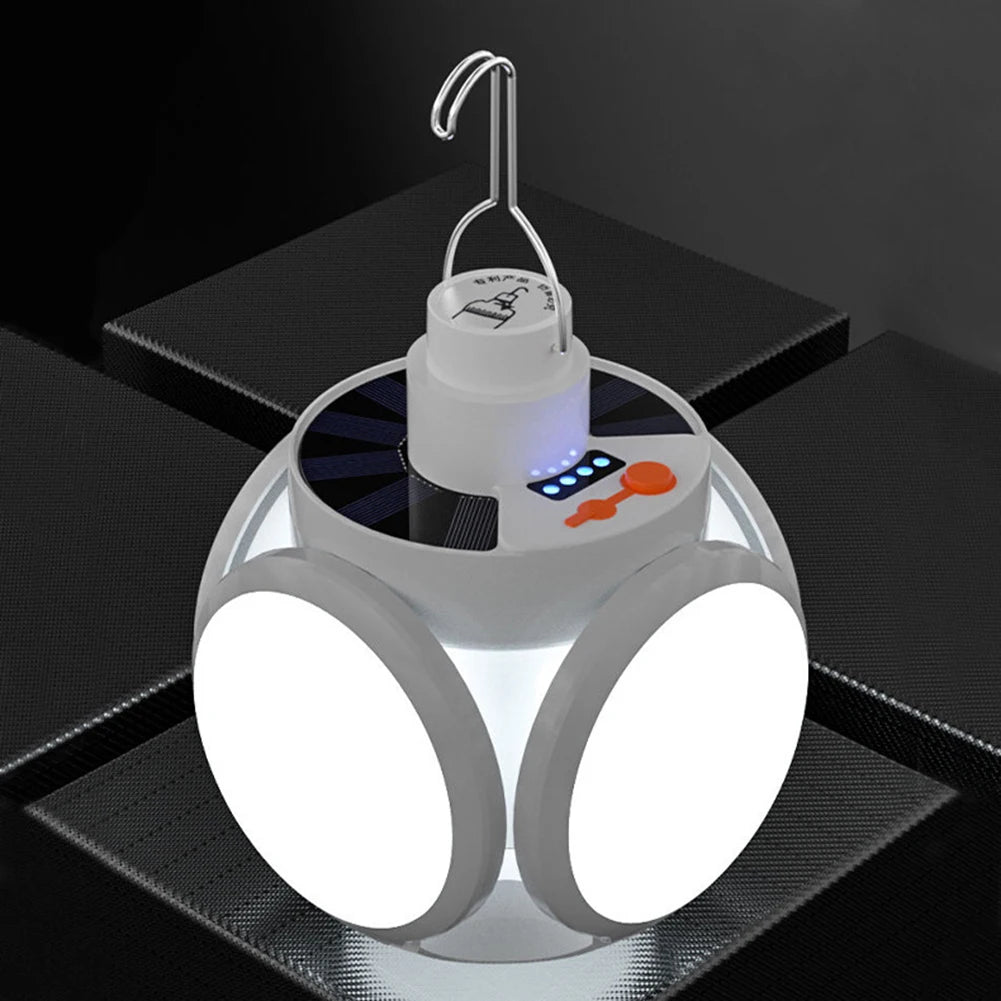 Bombilla LED Solar para acampar, linterna recargable, lámpara de noche, suministros de acampada, linterna portátil ajustable de 5 engranajes