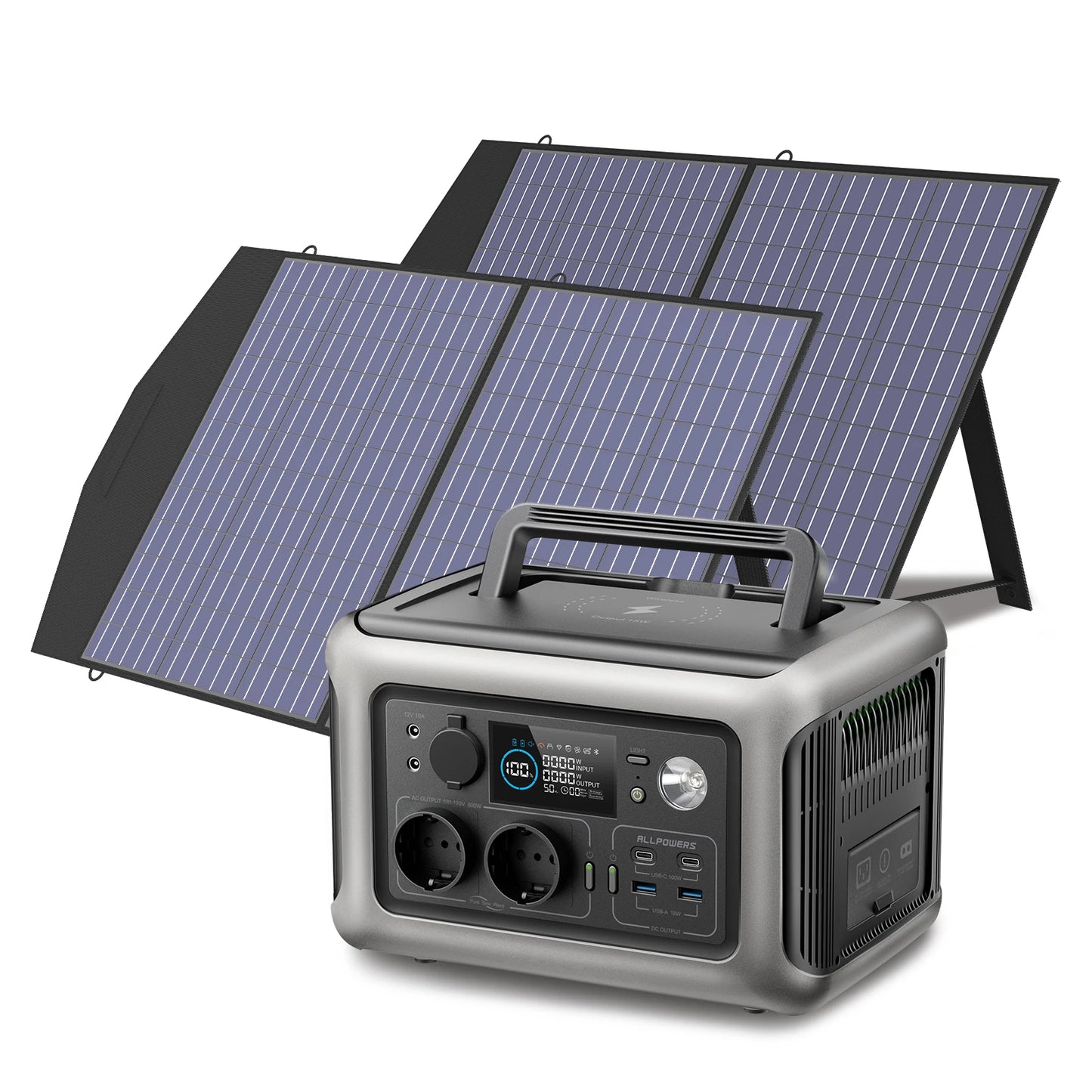 Estación de energÃa portátil ALLPOWERS R600 con panel solar (opcional), baterÃa LiFePO4 de 29Wh y 600W para respaldo en el hogar, camping al aire libre, RV