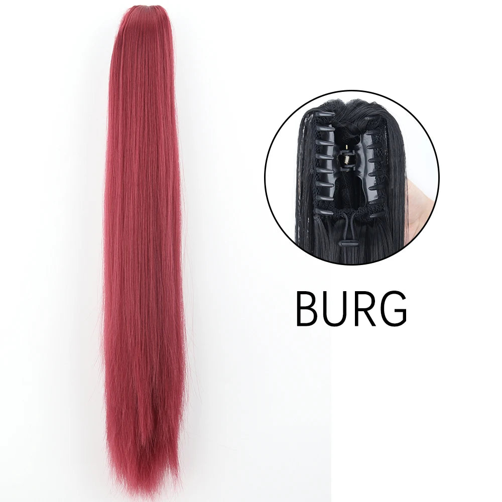 Extensiones de cabello de cola de caballo con Clip de garra larga y recta sintética, pieza de cabello de cola de caballo resistente al calor de 24 pulgadas para mujer, fiesta diaria
