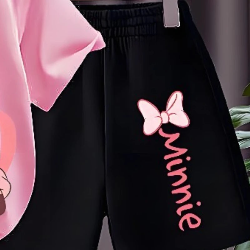 Conjunto de dos piezas de camiseta y pantalones cortos para niños, traje superior de manga corta con cuello redondo para niñas, trajes informales para niños, conjuntos de pantalones cortos transpirables de verano