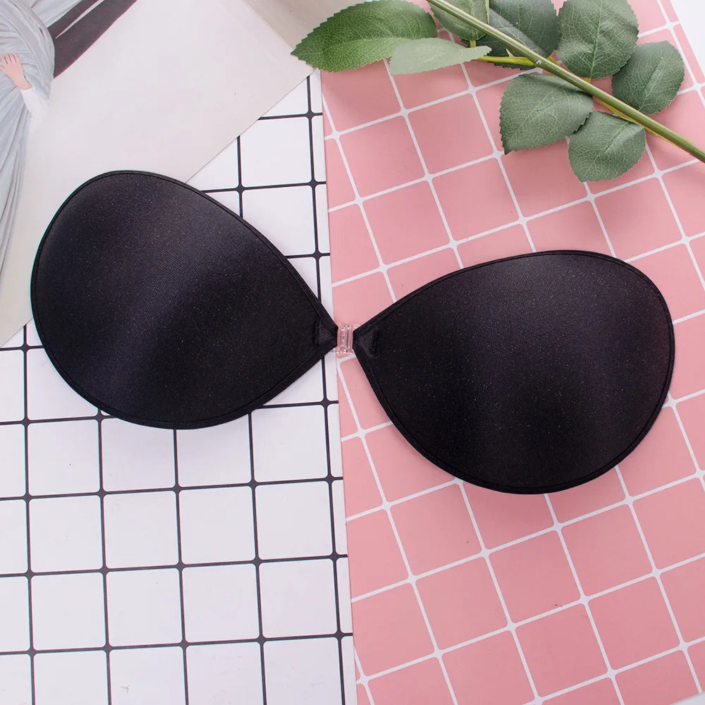 Sujetador Push Up Invisible para mujer, autoadhesivo de silicona, cierre frontal, piel negra pegajosa, sin espalda, sin tirantes, sin costuras