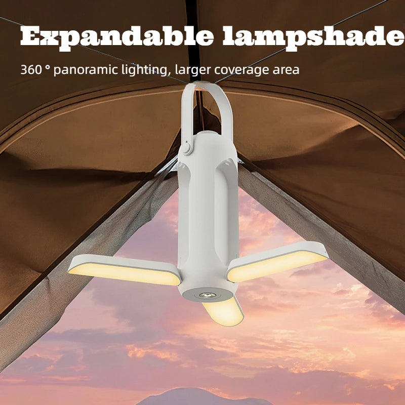Linterna Multifuncional de Camping + Power Bank - 10000mAh Recargable USB-C, 3 Colores con Dimerización Continua, Panel Plegable & Cargador de Emergencia, para Camping/Senderismo