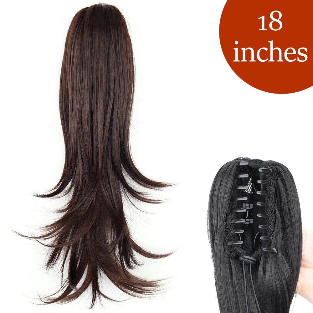 Extensiones de cabello de cola de caballo con Clip de garra larga y recta sintética, pieza de cabello de cola de caballo resistente al calor de 24 pulgadas para mujer, fiesta diaria