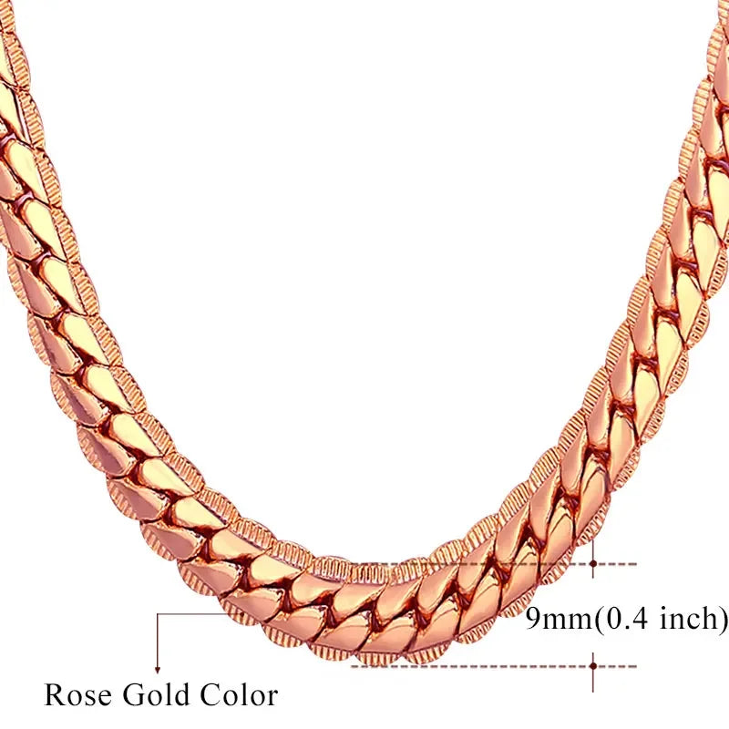 U7 6mm 9mm collares de cadena de serpiente gruesa Color dorado collar de eslabones de tono negro para hombres mujeres 6/9mm 18-30 pulgadas joyerÃÂa Unisex