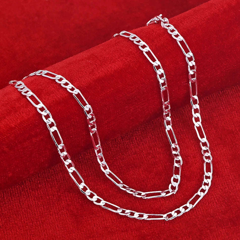Noble nuevo llega Plata de Ley 925 cadena de 4MM para hombres mujeres pulsera collar conjunto de joyerÃa señora regalos de Navidad encantos boda