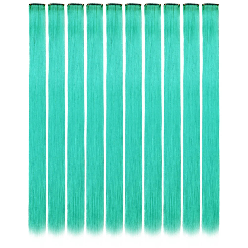 10 unids/pack de extensiones de cabello con Clip para fiesta de colores para niñas, postizos sintéticos de pelo liso de 22 pulgadas de colores Omber
