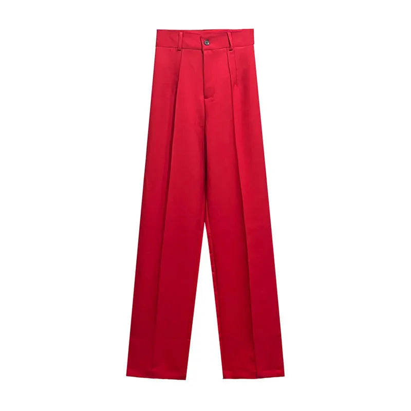 TRZA, pantalones rectos elegantes a la moda para oficina para Mujer, pantalones Vintage de cintura alta con cremallera, pantalones para Mujer