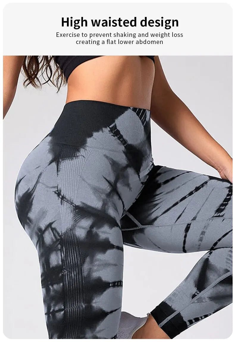 Mallas deportivas sin costuras para mujer, pantalones de Yoga de cintura alta, efecto Tie Dye, para entrenamiento, realce de glúteos, para gimnasio
