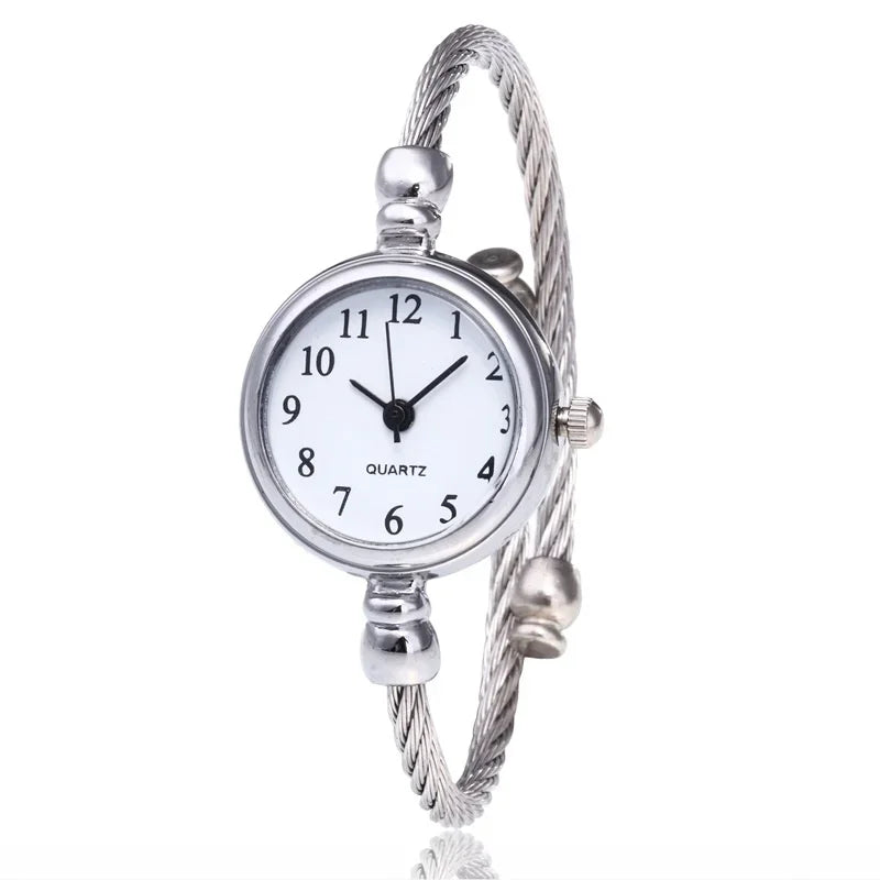 Relojes de pulsera pequeños simples para mujer, reloj de pulsera de cuarzo Retro de acero inoxidable para mujer, moda informal para mujer