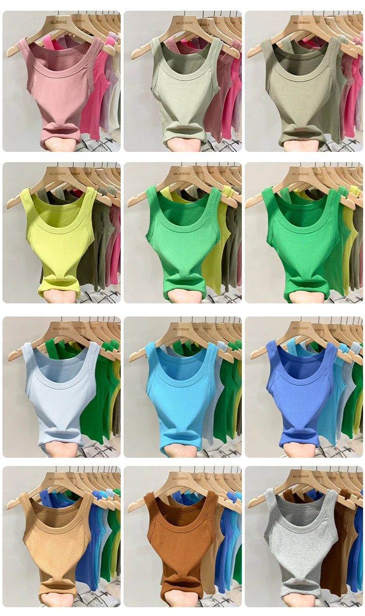 Zjaiss, camiseta sin mangas acanalada con cuello redondo liso para mujer, camisola para mujer, camiseta sin mangas elástica básica de verano 2025, camiseta sin mangas sólida con cuello redondo