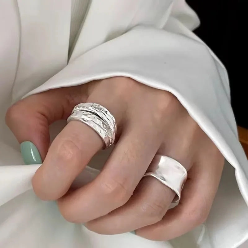 Anillo de Plata de Ley 925 para mujer, joyería ancha, Simple, abierto, Vintage, hecho a mano, seguro para regalo de cumpleaños y fiesta