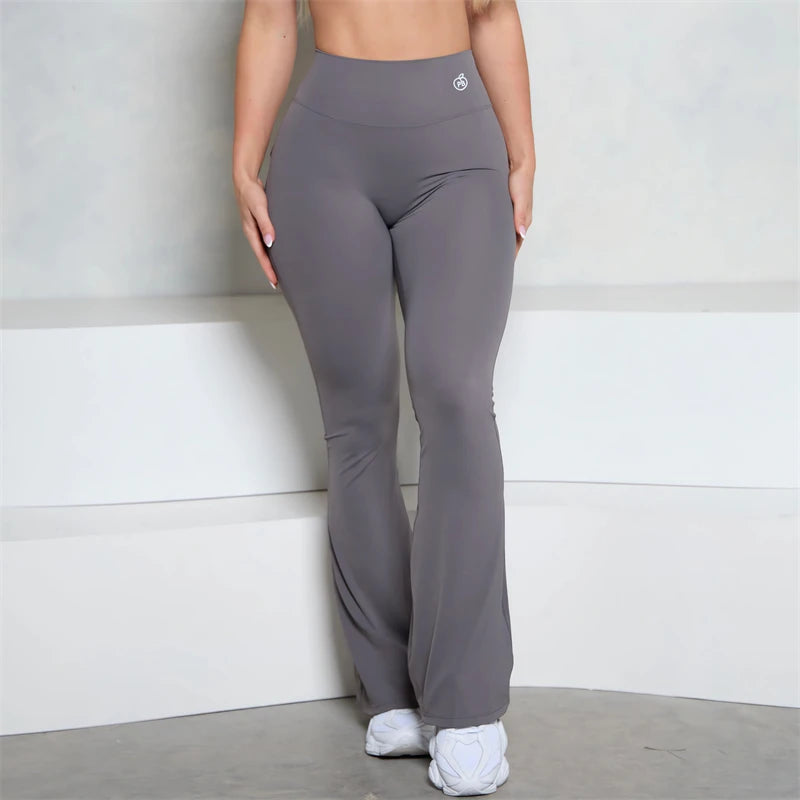 BUM gris bolsillo acampanado Scrunch Butt pantalones PB mujeres ajustado Sexy pantalones de cintura alta Push Up deporte Fitness Flare Leggings