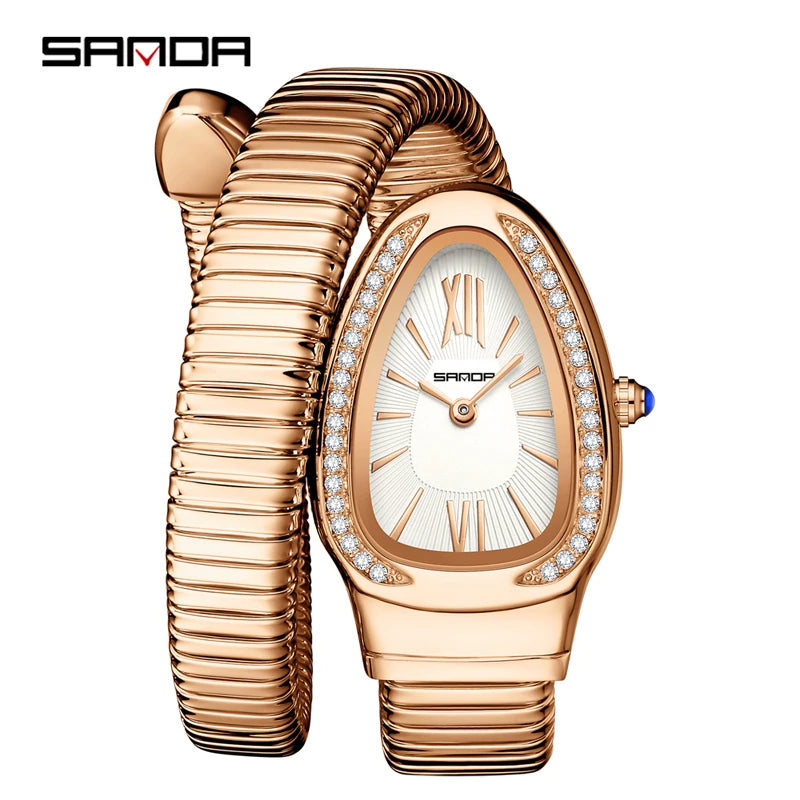 SANDA, superventas, 1151 reloj de mujer de gama alta con incrustaciones de diamantes en forma de serpiente, reloj de cuarzo de lujo ligero con temperamento Retro para mujer