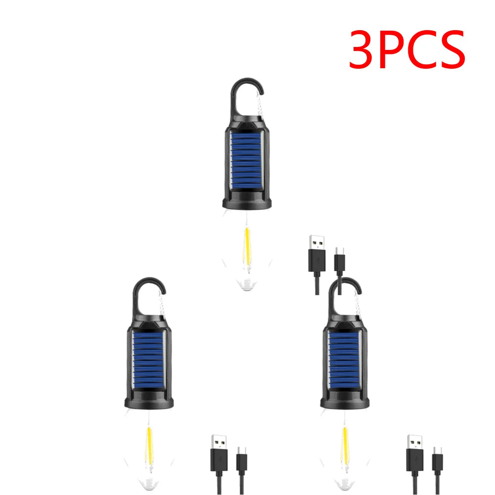 Linterna de iluminación LED con energía Solar, luz de tienda para exteriores con carga USB, impermeable, luz de ambiente para barbacoa, para acampar al aire libre, 2-5 uds.
