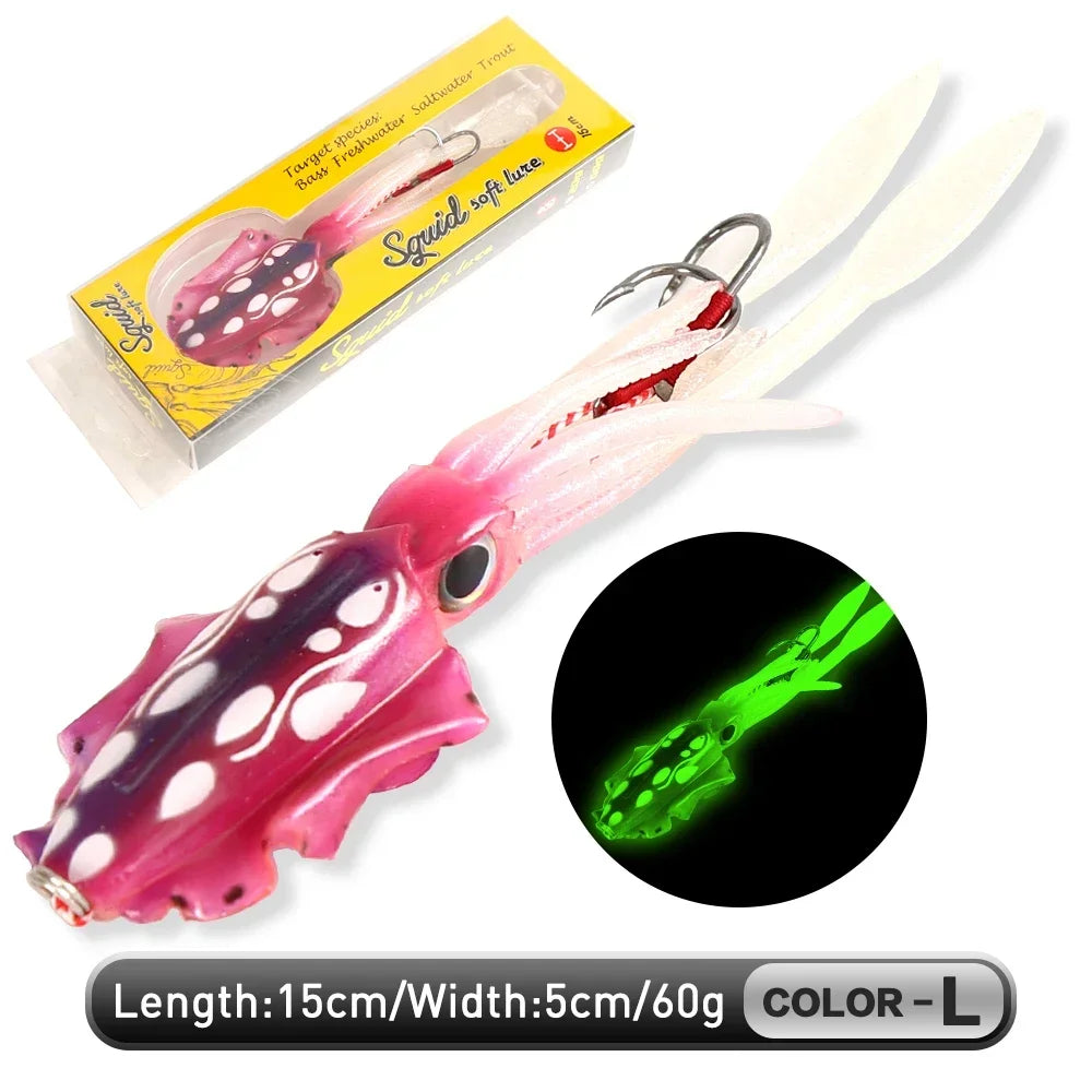 ZUKIBO-cebo de calamar suave para pesca, señuelo de pesca con curricán, plantillas con cabeza de pulpo, plantilla de calamar UV luminosa de 60g para pesca en barcos de aguas profundas, cebo Wobblers