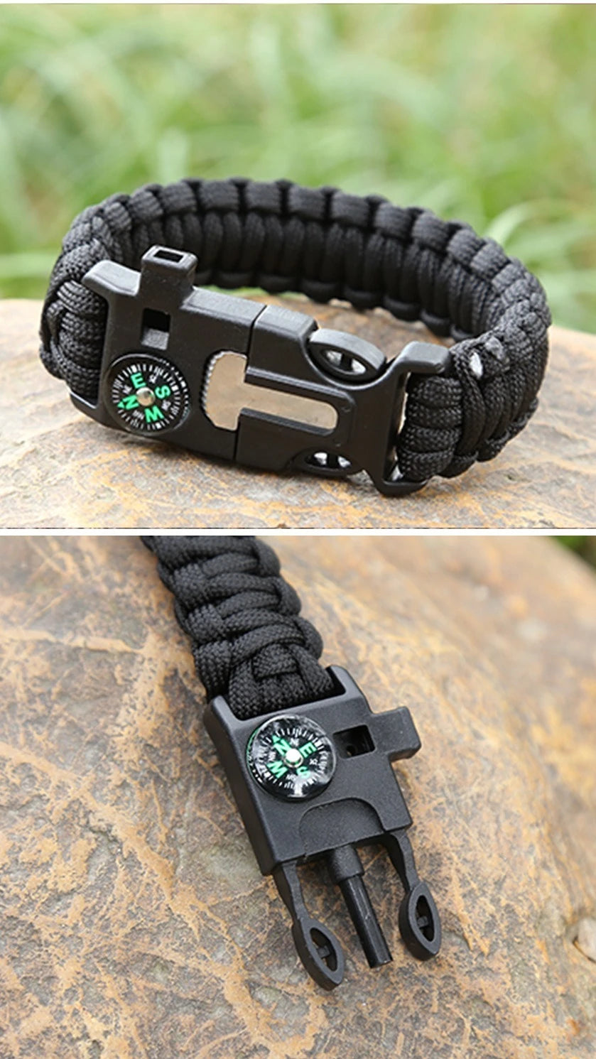 Pulsera de rescate de emergencia, cuerda tejida cinco en uno para muñeca, brújula, cuerda de mano de supervivencia, senderismo al aire libre, camping, viajes, ciclismo