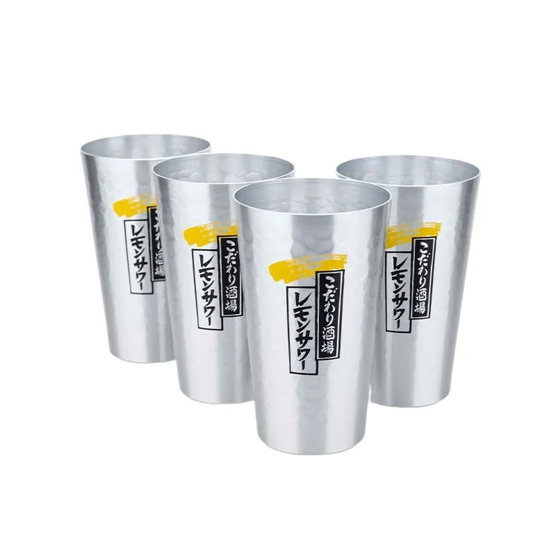 Juego de tazas de cerveza de aluminio de estilo japonés, 450ml, taza para beber reutilizable dorada y plateada para cerveza, agua, jugo, uso en fiestas de acampada al aire libre