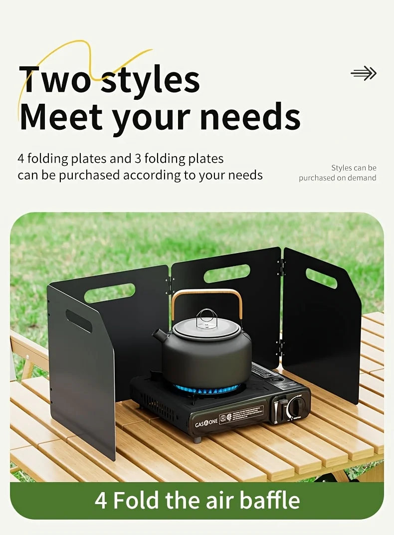 Parabrisas plegable portátil para estufa de acampada, protección contra el viento de metal rectangular de 4 lados, acabado recubierto de polvo