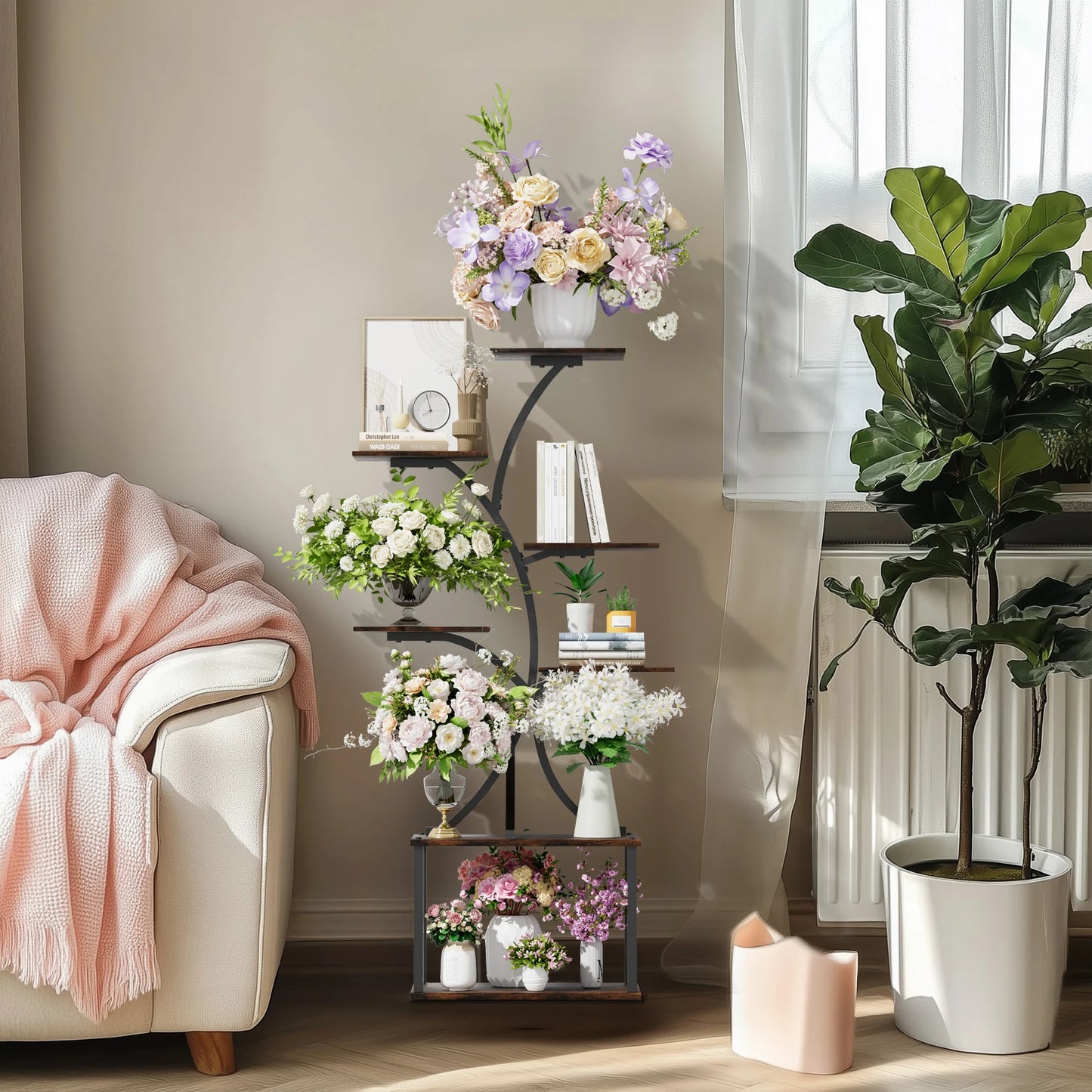 Soporte para plantas multicapa, soporte para plantas en forma de árbol de estilo Industrial, estante de exhibición, soporte para flores de esquina para maceteros de jardín, interior