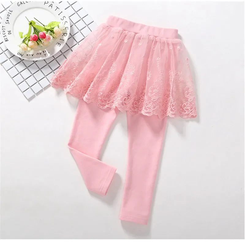 Nuevas mallas para niñas, falda de princesa de encaje, pantalones, falda ajustada para primavera y otoño, pantalones para niños de 2 a 7 años, ropa para niños