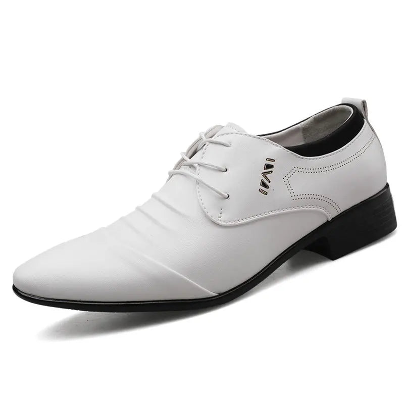 Zapatos de vestir clásicos para hombre, zapatos de cuero blanco con cordones para hombre, zapatos formales informales de negocios con punta de talla grande para boda