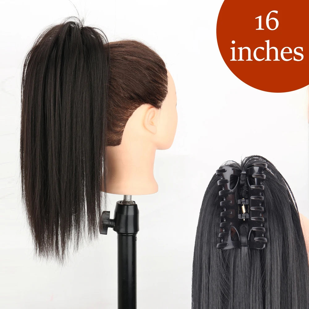 Extensiones de cabello de cola de caballo con Clip de garra larga y recta sintética, pieza de cabello de cola de caballo resistente al calor de 24 pulgadas para mujer, fiesta diaria