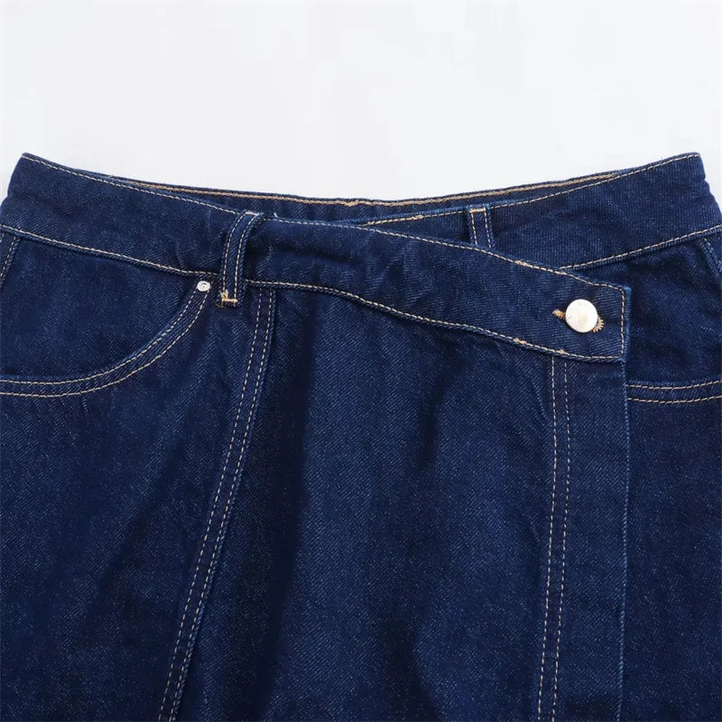 TRAF-Camiseta vaquera azul para mujer, camisa recortada de manga corta, Tops cortos de verano para mujer, ropa de calle Y2k, blusa elegante para mujer