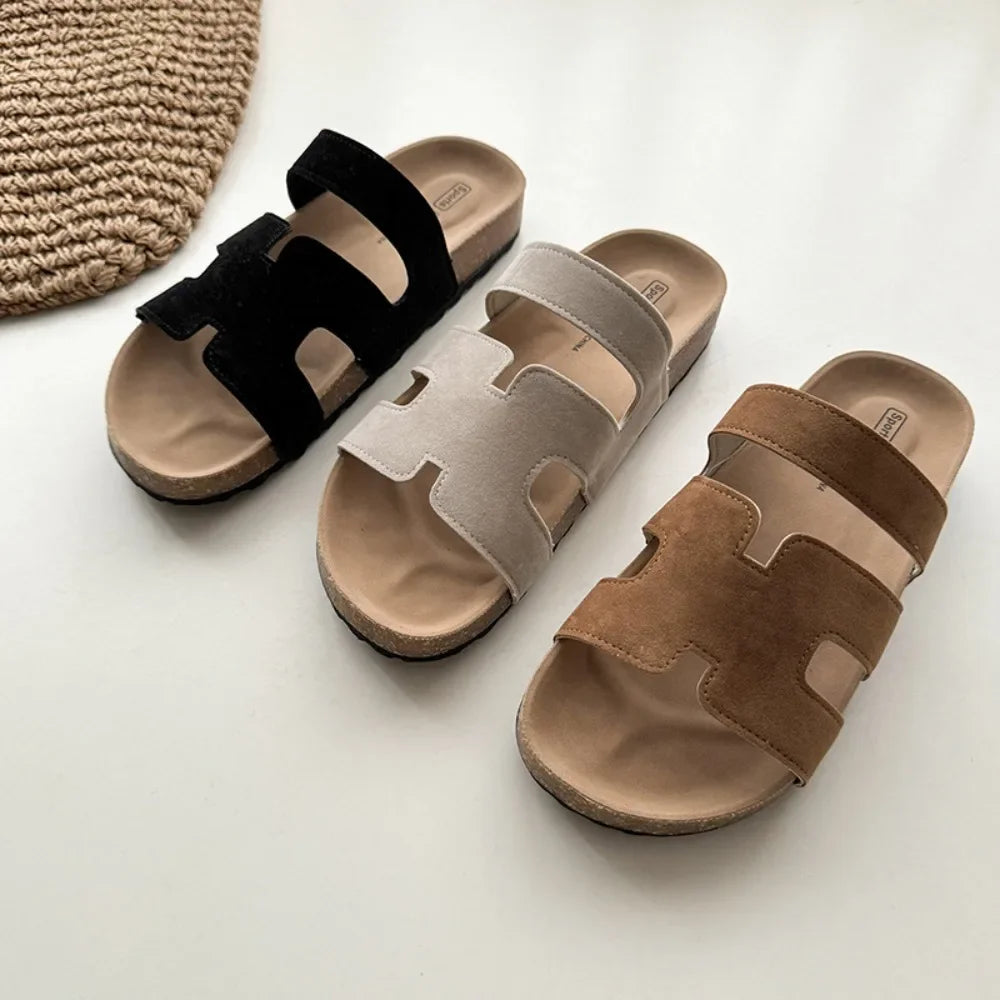 Diapositivas de moda 2025 para mujer: zapatillas de exterior con suela gruesa ajustable