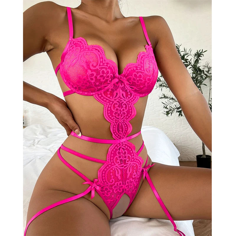 Conjunto de sujetador Floral exótico de encaje transparente, lencerÃa Sexy para mujer, ropa Sexual Porno transparente, picardÃas, vestido de peluche, camisones más sexys