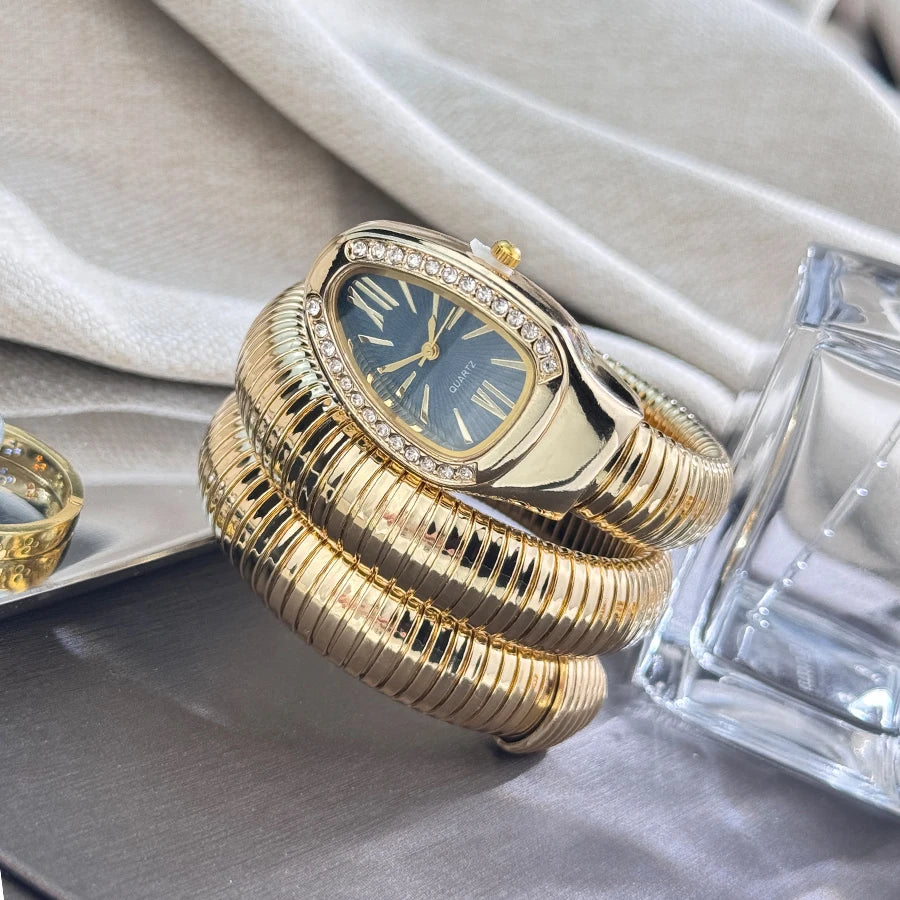 Reloj de aleación serpentina de alta calidad a la moda para mujer con caja de diamantes Reloj de pulsera de cuarzo de alta calidad estilo famoso