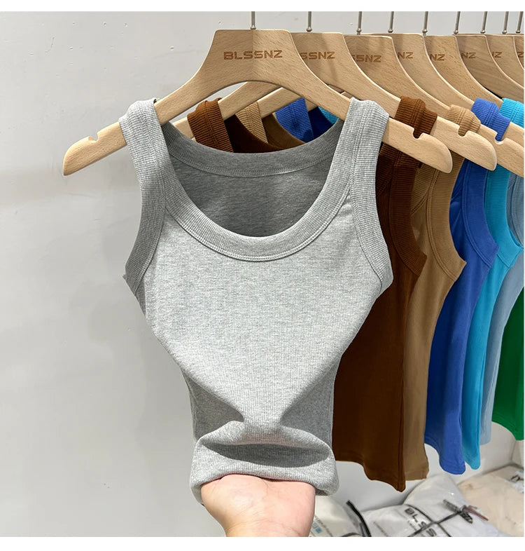 Zjaiss, camiseta sin mangas acanalada con cuello redondo liso para mujer, camisola para mujer, camiseta sin mangas elástica básica de verano 2025, camiseta sin mangas sólida con cuello redondo