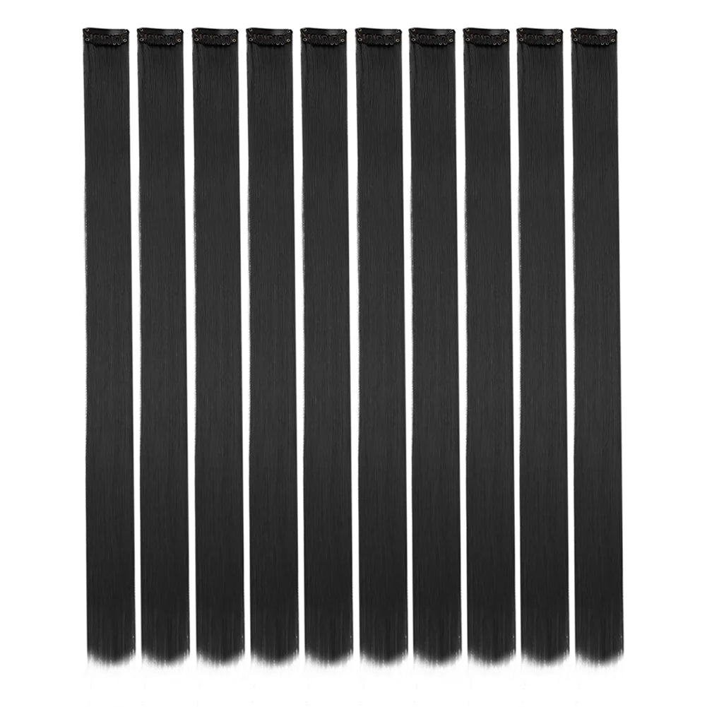10 unids/pack de extensiones de cabello con Clip para fiesta de colores para niñas, postizos sintéticos de pelo liso de 22 pulgadas de colores Omber