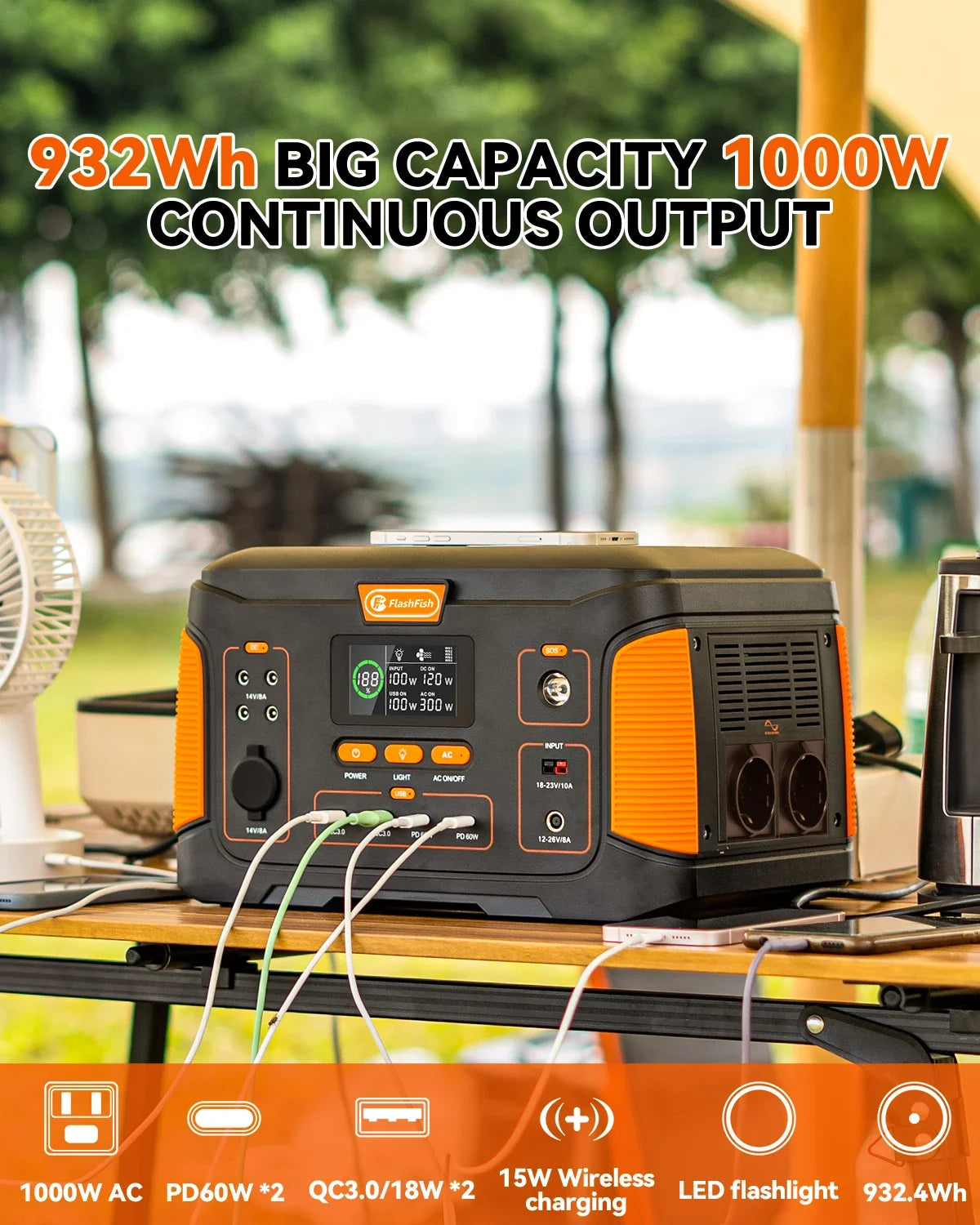 Estación de energía portátil de 1000W, batería de generador Solar de 932Wh con Panel Solar, Kit completo de 100W para el hogar, Camping, EV, RV