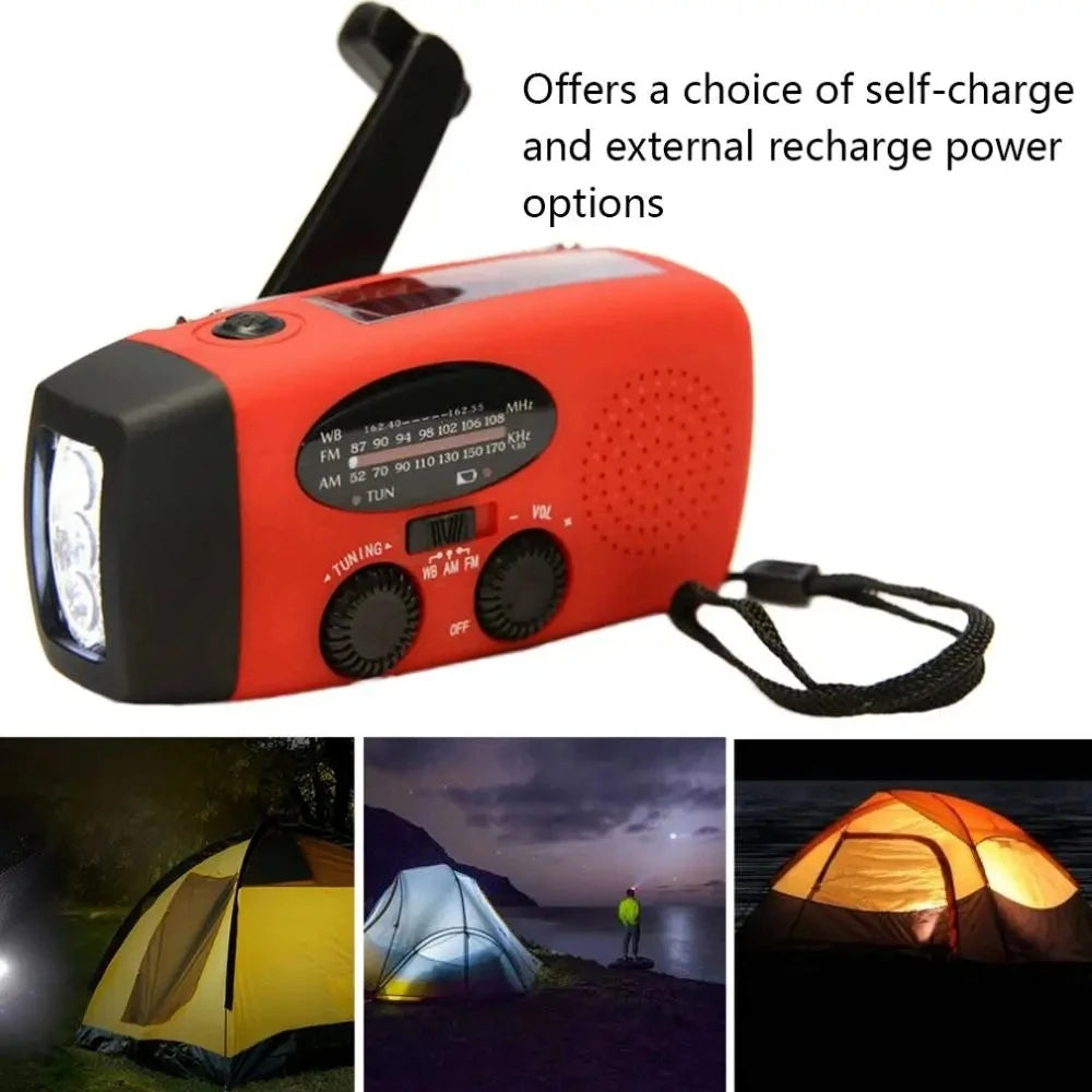 Radio de emergencia para acampar al aire libre, manivela Solar, Dinamo, Radio FM/AM/NOAA, cargador de teléfono de 2000Mah, Banco de energía, linterna SOS