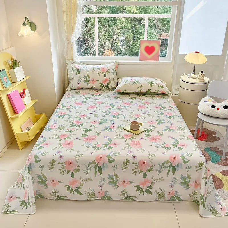 Sábana de algodón 100% con estampado de flores, sábanas dobles para niñas y niños, ropa de cama individual Queen King Size, 1 Uds.