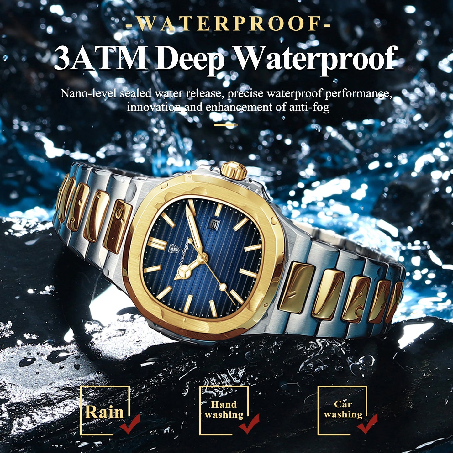Reloj POEDAGAR cuadrado de lujo para mujer, reloj de pulsera resistente al agua con fecha luminosa para mujer, relojes de cuarzo de moda de acero inoxidable para mujer