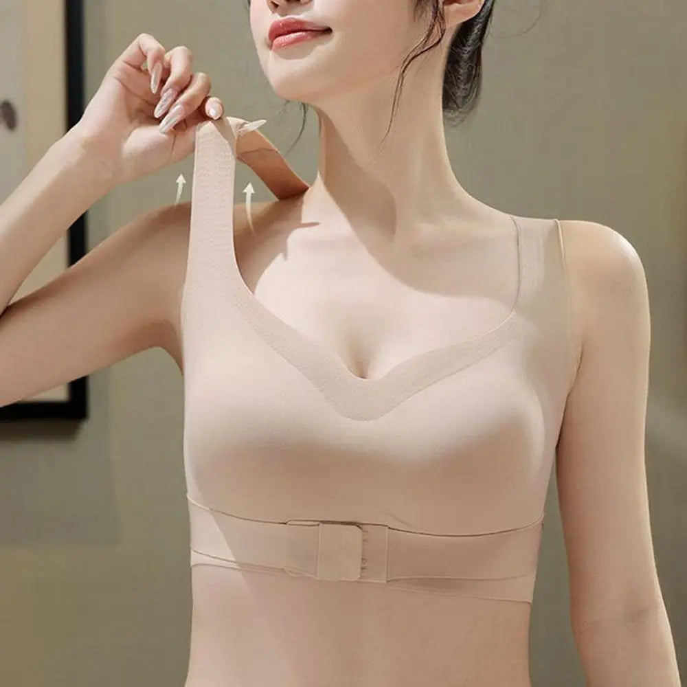 Sujetadores 2 en 1 sin costuras para mujer, ropa interior inalámbrica con hebilla frontal ajustable, Corrector de postura trasera, copa fina, sujetador antiflacidez