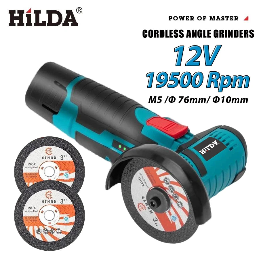 Mini amoladora angular recargable en miniatura HILDA de 12V con baterÃa, amoladora pulidora de hoja de corte para cortar diamante inalámbrico