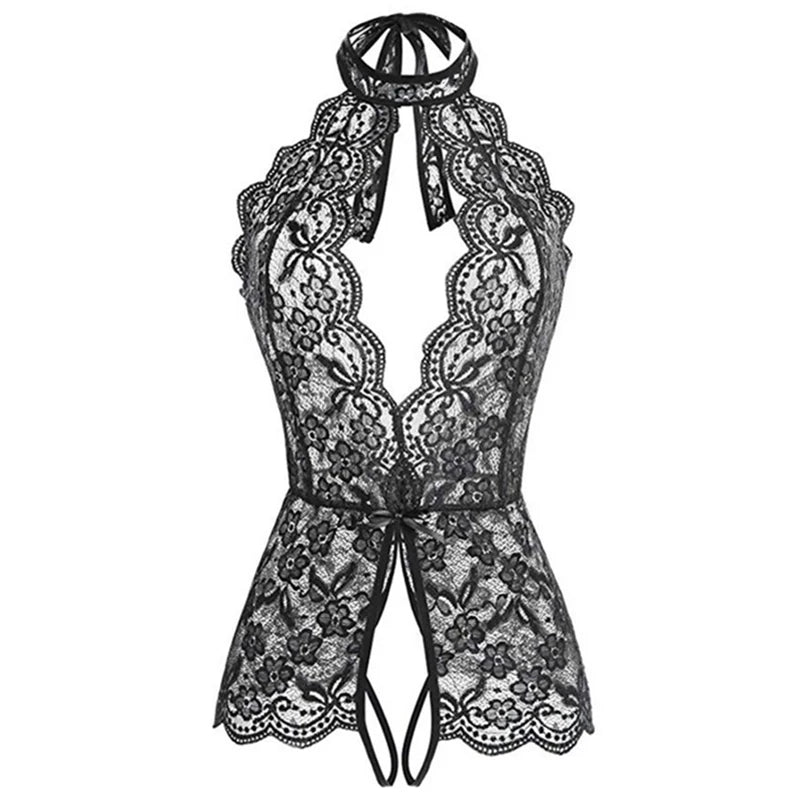 LencerÃa erótica para mujer, Body de peluche transparente de encaje, disfraz Porno para mujer, escote en V profundo, entrepierna abierta, muñeca bebé, falda Sexy, ropa interior