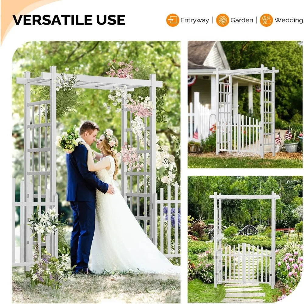Caramanos de jardín con puerta, arco de boda de PVC para fiesta de ceremonia, enrejado de jardín para plantas trepadoras al aire libre, soporte de fondo de arco