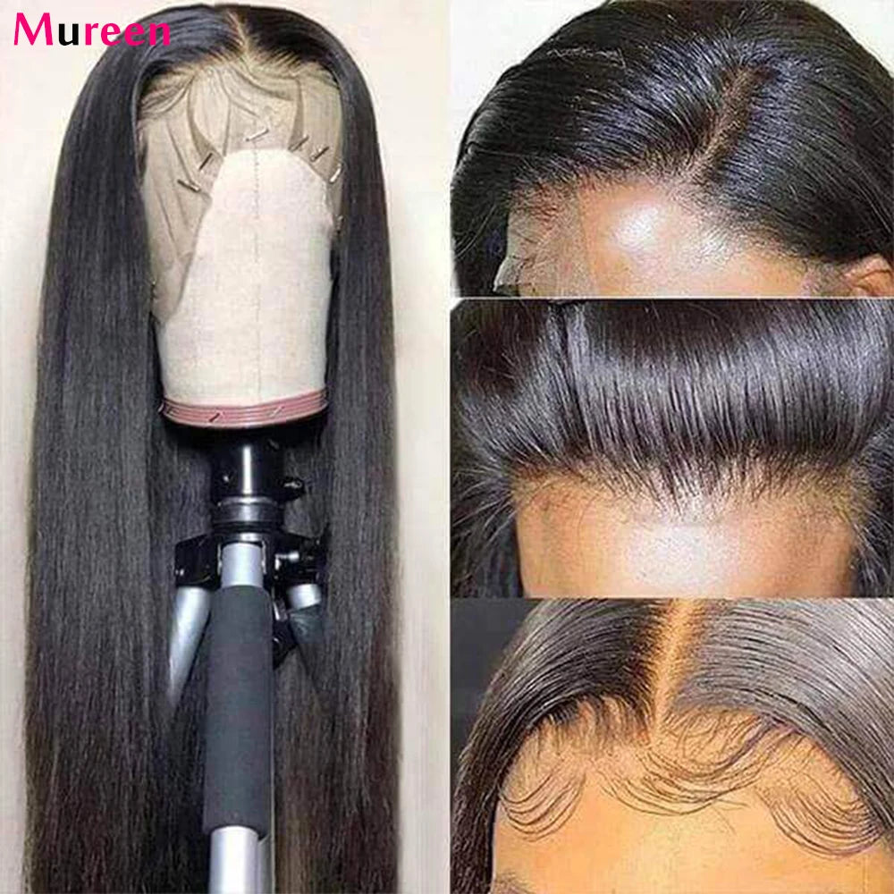 Peluca frontal de encaje de cabello liso de 250% de densidad, cabello humano 13x4 HD, peluca con malla frontal para mujeres, pelucas de cabello humano