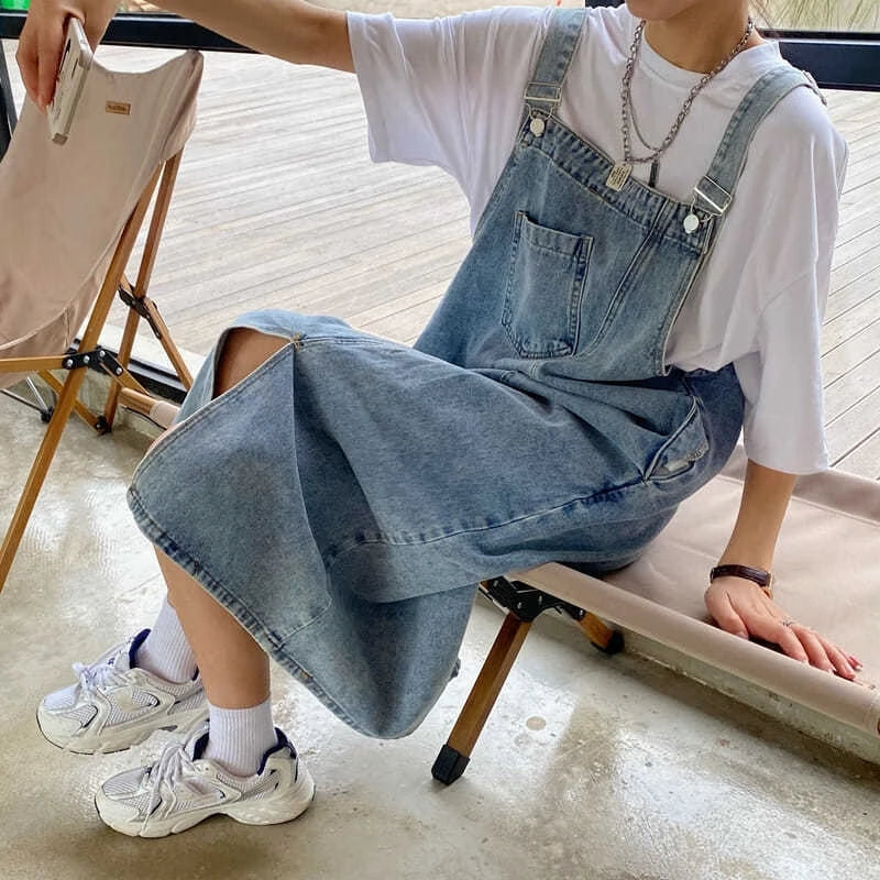 Primavera Verano Denim vestido general mujeres sin mangas Jeans vestidos moda femenina sólido Slip Casual suelto Spaghetti Strap vestidos