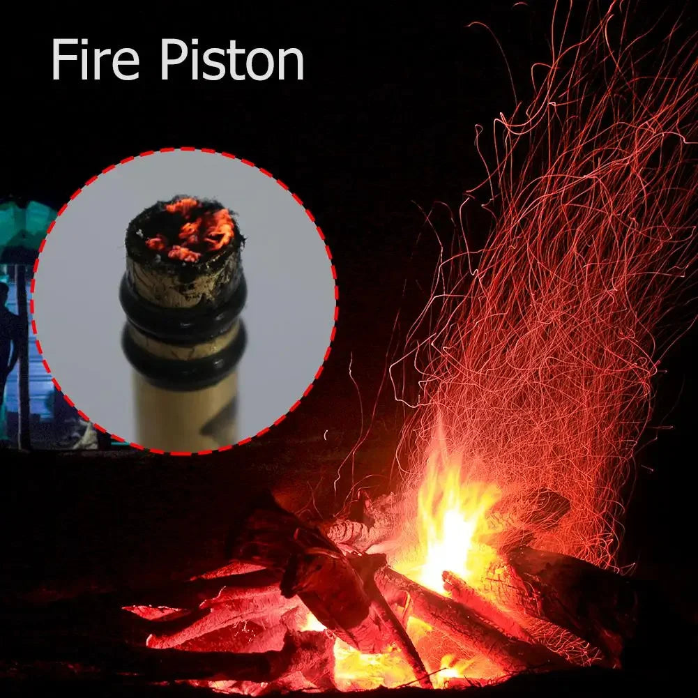 Tubos de fuego de emergencia de latón, tubo de encendedor de compresión práctica para exteriores, herramienta de supervivencia de pistón de arranque de fuego, equipo de acampada