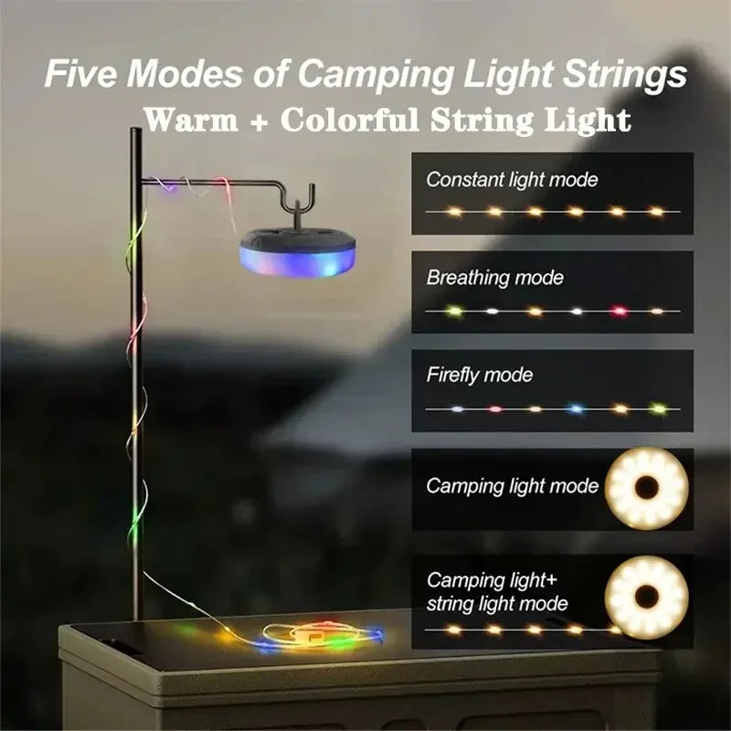 Luz de Camping 4 en 1, guirnalda de luces LED con carrete, lámpara de Camping USB para exteriores, luz LED nocturna reciclable para decoración de tienda de campaña y jardín
