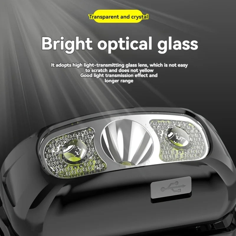 Potente linterna frontal con Sensor LED, luz fuerte, Mini linterna recargable por USB, luz frontal portátil para búsqueda de acampada