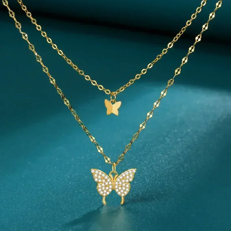 Collar de mariposa de plata para mujer, collar con colgante de circón de cristal para mujer y niña, collar de cadena de cristal, joyerÃa de fiesta