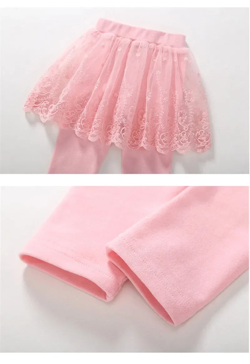 Nuevas mallas para niñas, falda de princesa de encaje, pantalones, falda ajustada para primavera y otoño, pantalones para niños de 2 a 7 años, ropa para niños